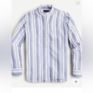 J. Crew Band-Collar Cotton Poplin Mixed Striped Tunic Blouse Top Size 8